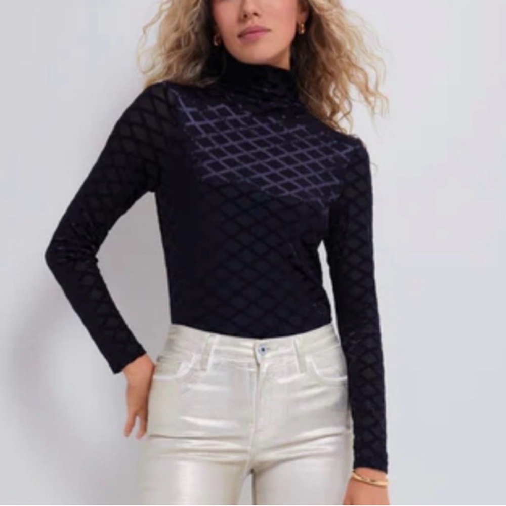 Tuckernuck Black Velvet Mally Burnout Turtleneck Top | XS